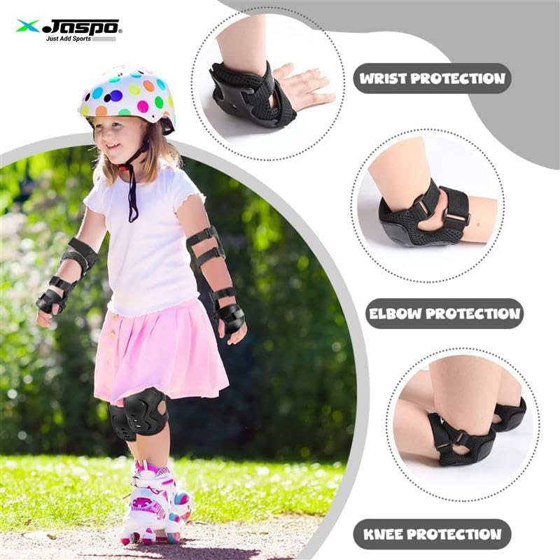 Jaspo Secure Hybrid Protective Gear Set - Knee, Elbow, and Wrist Guards with HDPE Shell, Polyester Mesh, EVA Foam & Soft PU Cushioning for Skating, Cycling - Image 2