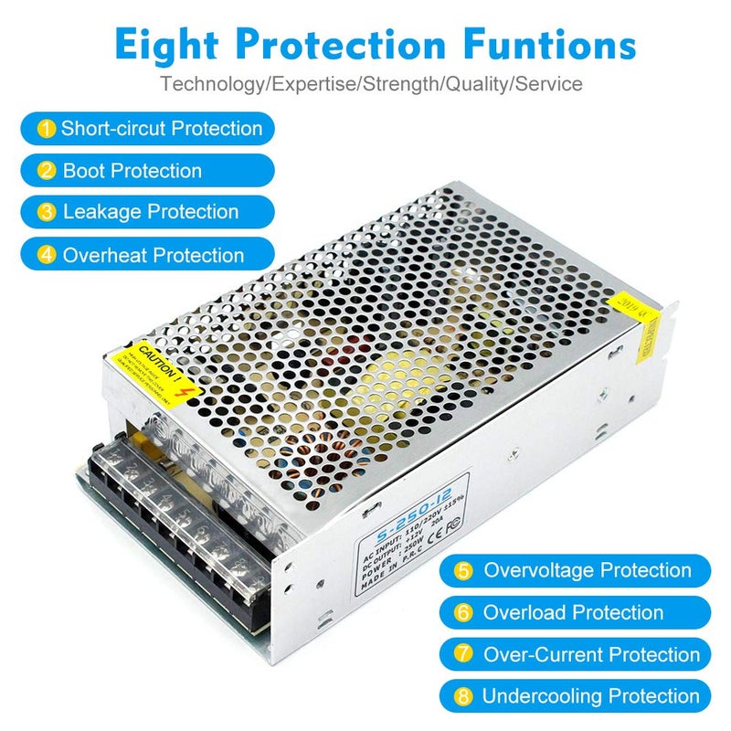 inShareplus 12V 20A 240W, DC Universal Regulated Switching Power Supply, Converter AC 100-240V to DC 12 Volt LED Driver, Transformer, Adapter for LED Strip Light - Image 2