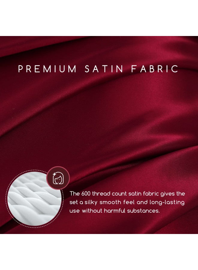 MR&HM Satin Bed Sheets, Queen Size Sheets Set, 4 Pcs Silky Bedding Set with 15 Inches Deep Pocket for Mattress (Queen, Burgundy) - Image 2