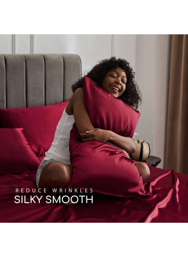 MR&HM Satin Bed Sheets, Queen Size Sheets Set, 4 Pcs Silky Bedding Set with 15 Inches Deep Pocket for Mattress (Queen, Burgundy) - Image 3