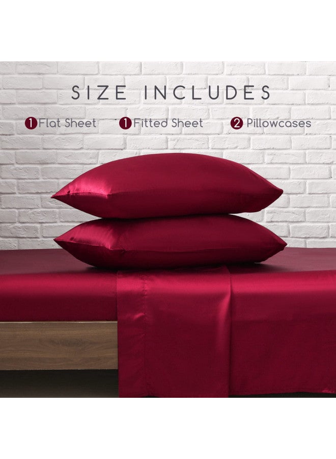 MR&HM Satin Bed Sheets, Queen Size Sheets Set, 4 Pcs Silky Bedding Set with 15 Inches Deep Pocket for Mattress (Queen, Burgundy) - Image 1