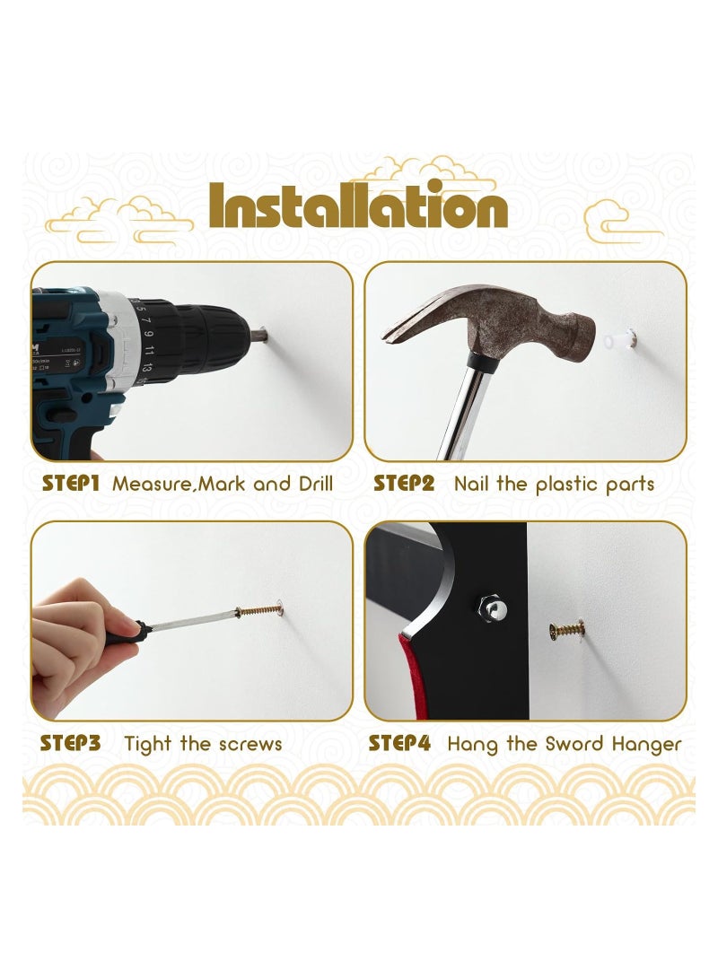 SYOSI Top Display Sword Stand, Katana Mount Sword Holder Stand, Wall Mount Katana Samurai Sword Display Rack Hanger, for Japanese Wakizashi Katana Samurai Sword, Weapon Saber Rack (Delicate Style) - Image 4