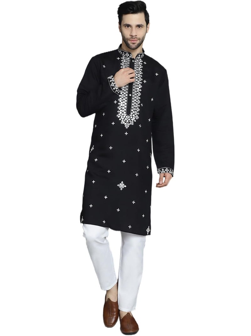 jompers قميص جومبرز الأسود الكلاسيكي المطرز للرجال مع بيجامة - Image 1