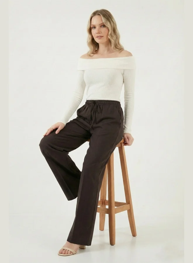 Lela Lela Relaxed Fit High Waist Wide Leg Tie-Up Trousers Women's Pants 6923874