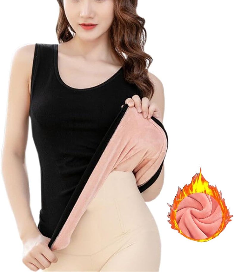 HSR Womens Thermal Fleece Lined Underwear Tops Camisole Apricot Sexy Stretchy Slim-Fit Tank Top Warm Base Velvet Touch Layer Vest (Free Size) (Bust Size : 66 to 90 CM) - Image 1
