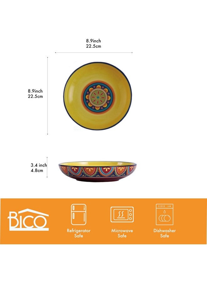 Bico Tunisian Ceramic 35oz Dinner Bowls, Set of 4, for Pasta, Salad, Cereal, Soup & Microwave & Dishwasher Safe - Image 3