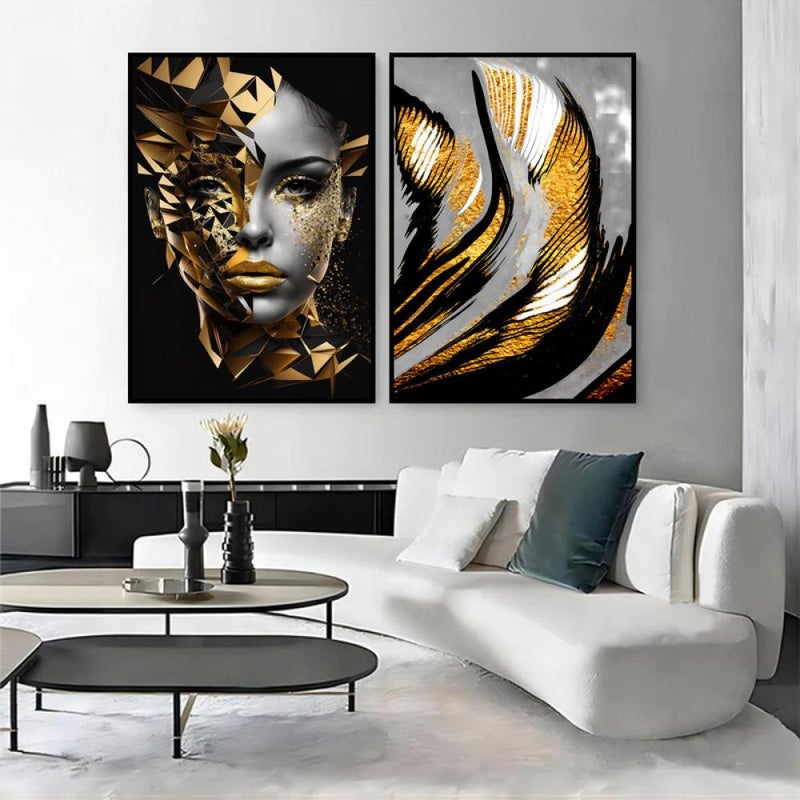 Marktna A double canvas painting with an abstract design featuring a girl. - Image 1