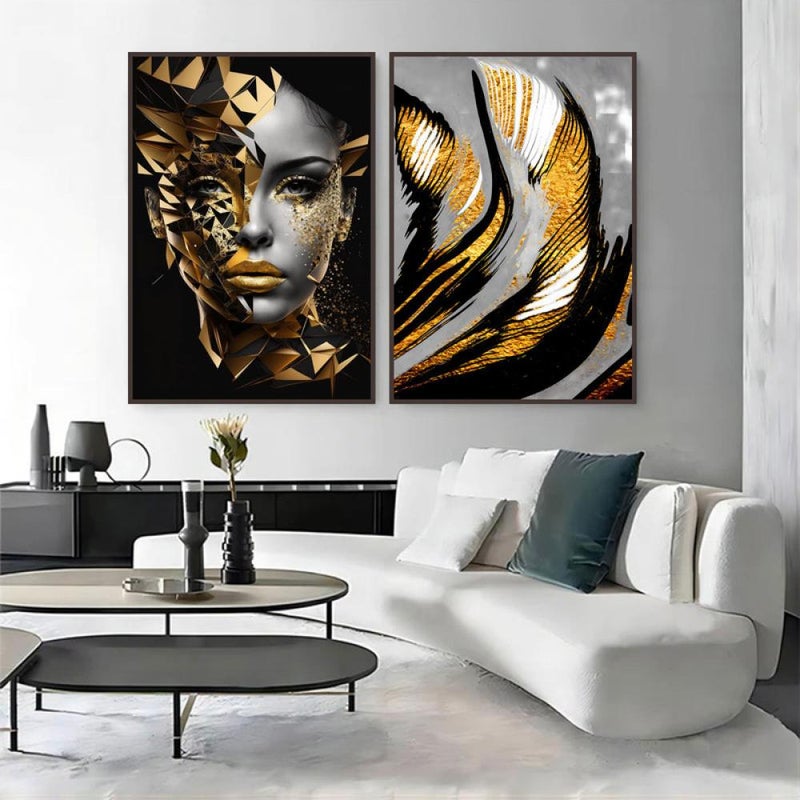 Marktna A double canvas painting with an abstract design featuring a girl. - Image 2