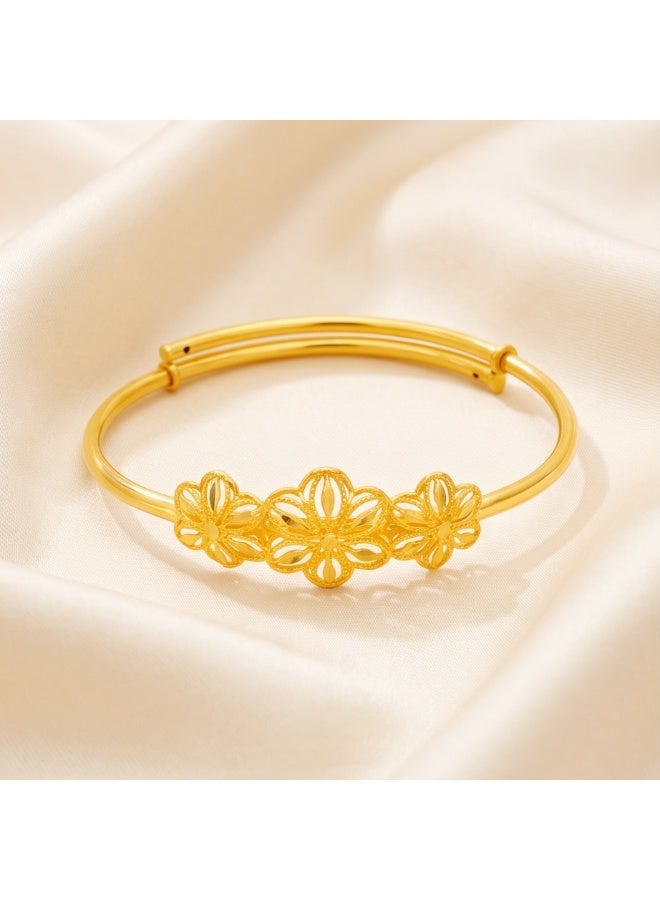 Bafleh Jewellery 21K Gold Adjustable Baby Bangle with Three Filigree Flowers - Image 5