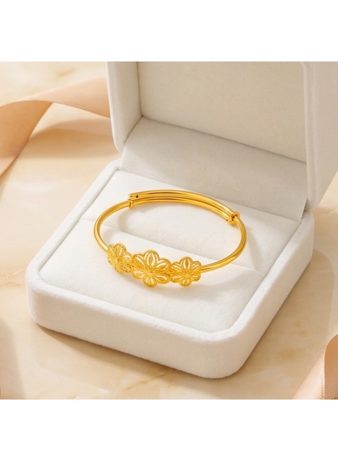 Bafleh Jewellery 21K Gold Adjustable Baby Bangle with Three Filigree Flowers - Image 2