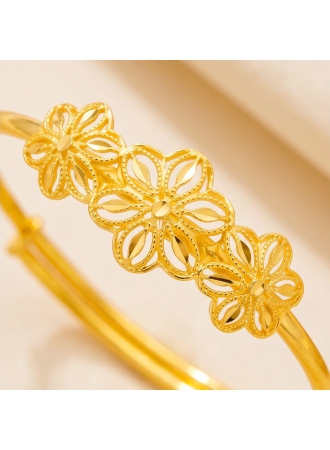 Bafleh Jewellery 21K Gold Adjustable Baby Bangle with Three Filigree Flowers - Image 4