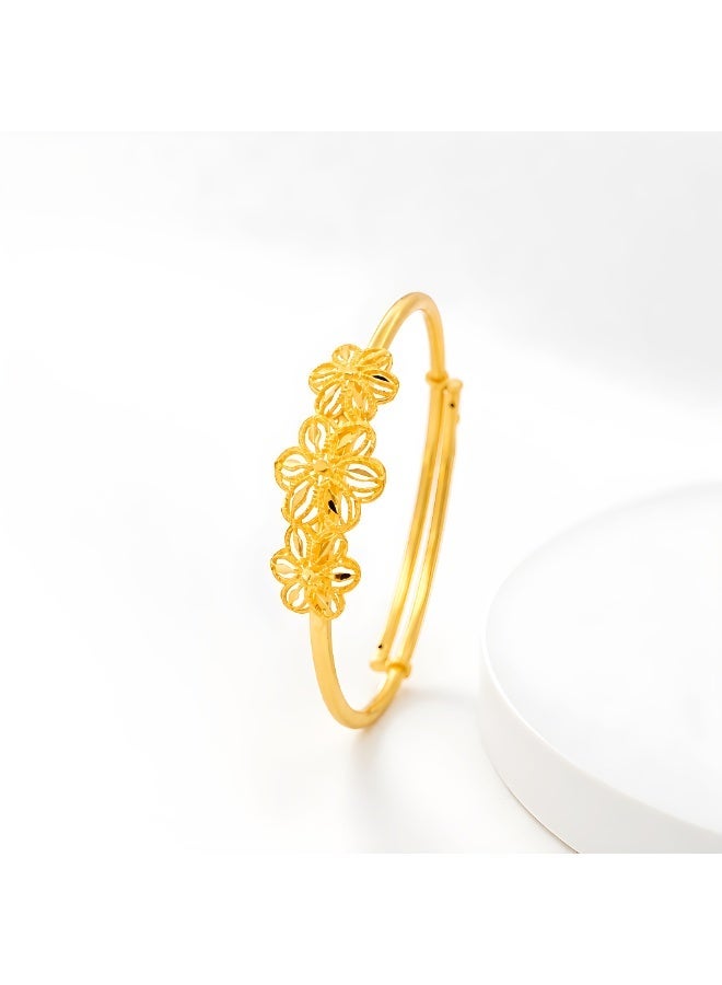 Bafleh Jewellery 21K Gold Adjustable Baby Bangle with Three Filigree Flowers - Image 1