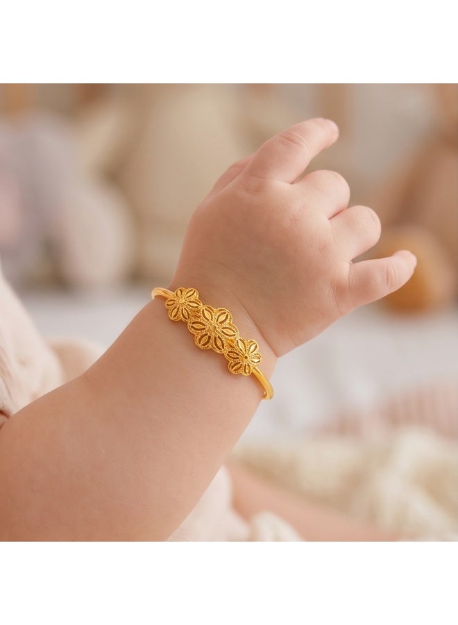 Bafleh Jewellery 21K Gold Adjustable Baby Bangle with Three Filigree Flowers - Image 3