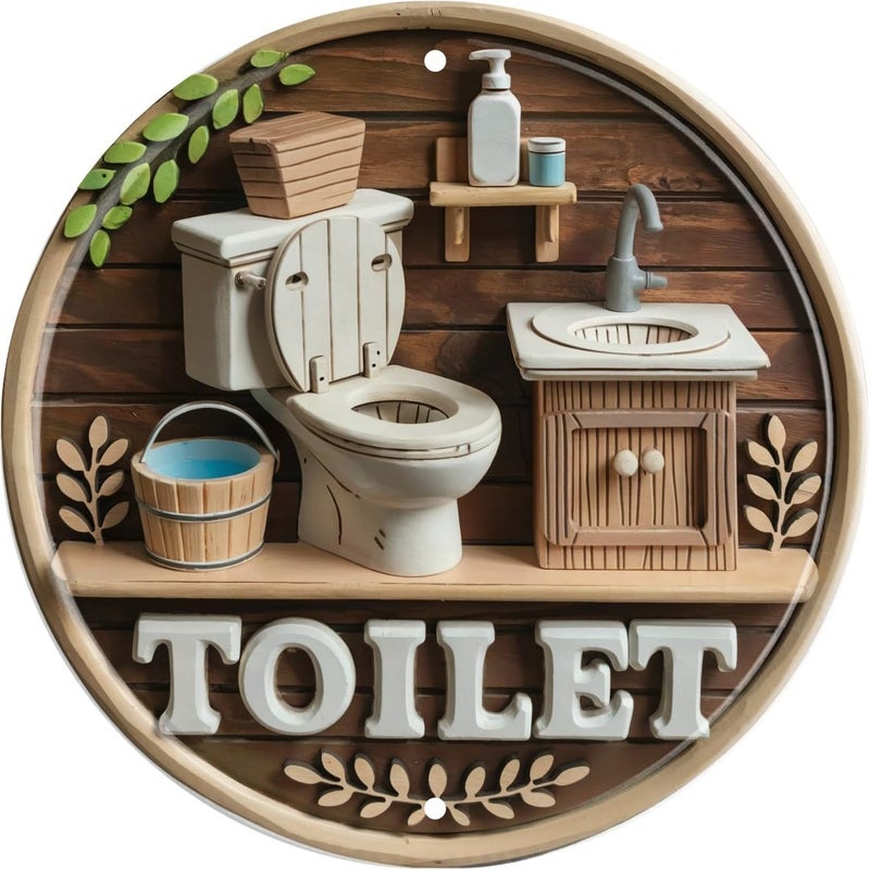 CSWLJS Toilet Sign Hanging Metal Sign 8x8 In Bathroom Wall Prompt Sign Suitable for Outdoor Spaces - Image 1