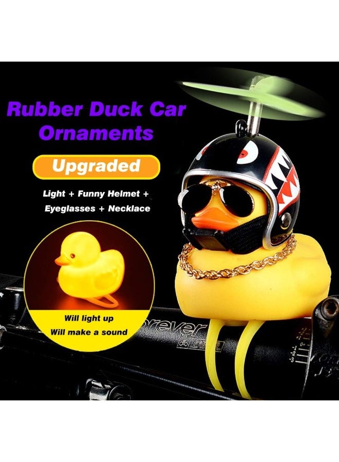 wonuu Rubber Duck Car Ornaments, 2Pcs Yellow Duck Car Dashboard Decorations Squeeze Duck Bicycle Horns with Propeller Helmet - Image 1