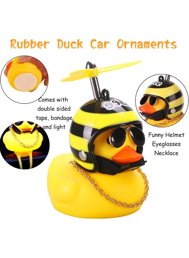 wonuu Rubber Duck Car Ornaments, 2Pcs Yellow Duck Car Dashboard Decorations Squeeze Duck Bicycle Horns with Propeller Helmet - Image 3