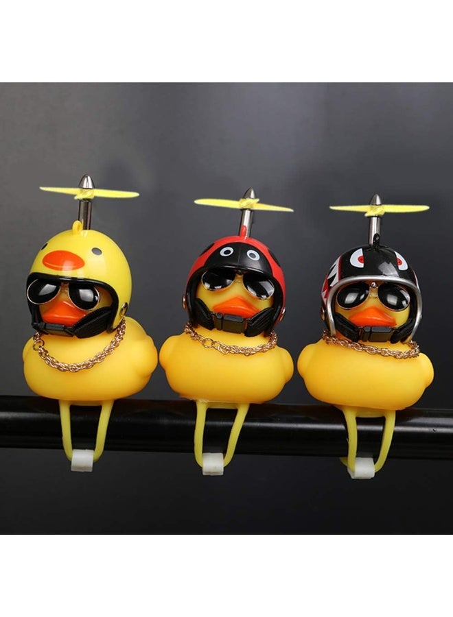 wonuu Rubber Duck Car Ornaments, 2Pcs Yellow Duck Car Dashboard Decorations Squeeze Duck Bicycle Horns with Propeller Helmet - Image 2