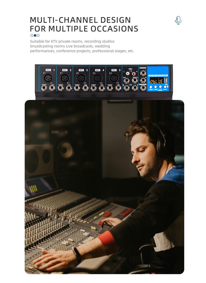 إيفرين - خلاط احترافي مكون من 7 قنوات مزود بمدخل كمبيوتر مزود بمصدر طاقة 48 فولت F7 Record PC Audio mixer - Image 1