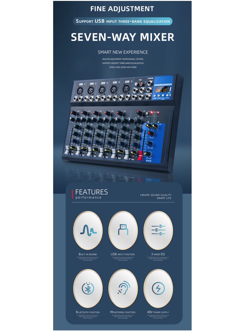 إيفرين خلاط احترافي مكون من 7 قنوات مزود بمدخل كمبيوتر مزود بمصدر طاقة 48 فولت F7 Record PC Audio mixer  - Image 5