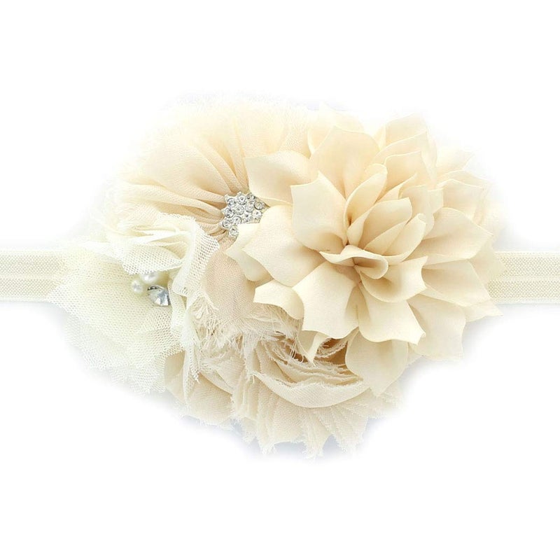 My Lello Headband Shabby Fabric Flower Cluster Baby Infant Toddler Girl Stretchy Elastic Ivory