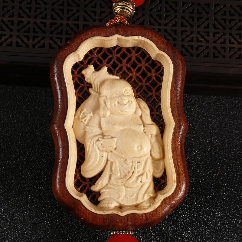 Non-Acid Boxwood Car Pendant Wooden Creative Gift Exquisitely Carved Car Rearview Mirror Pendant Car Pendant - Image 1