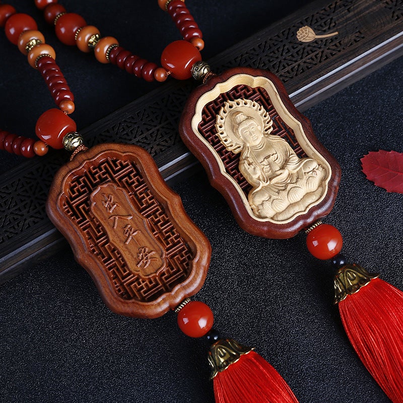 Non-Acid Boxwood Car Pendant Wooden Creative Gift Exquisitely Carved Car Rearview Mirror Pendant Car Pendant - Image 3