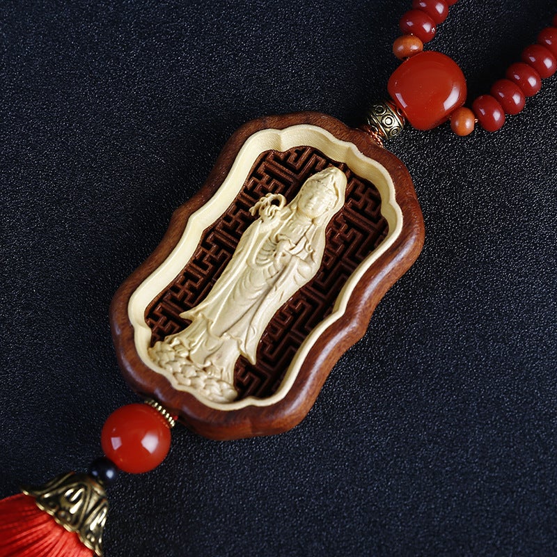 Non-Acid Boxwood Car Pendant Wooden Creative Gift Exquisitely Carved Car Rearview Mirror Pendant Car Pendant - Image 4