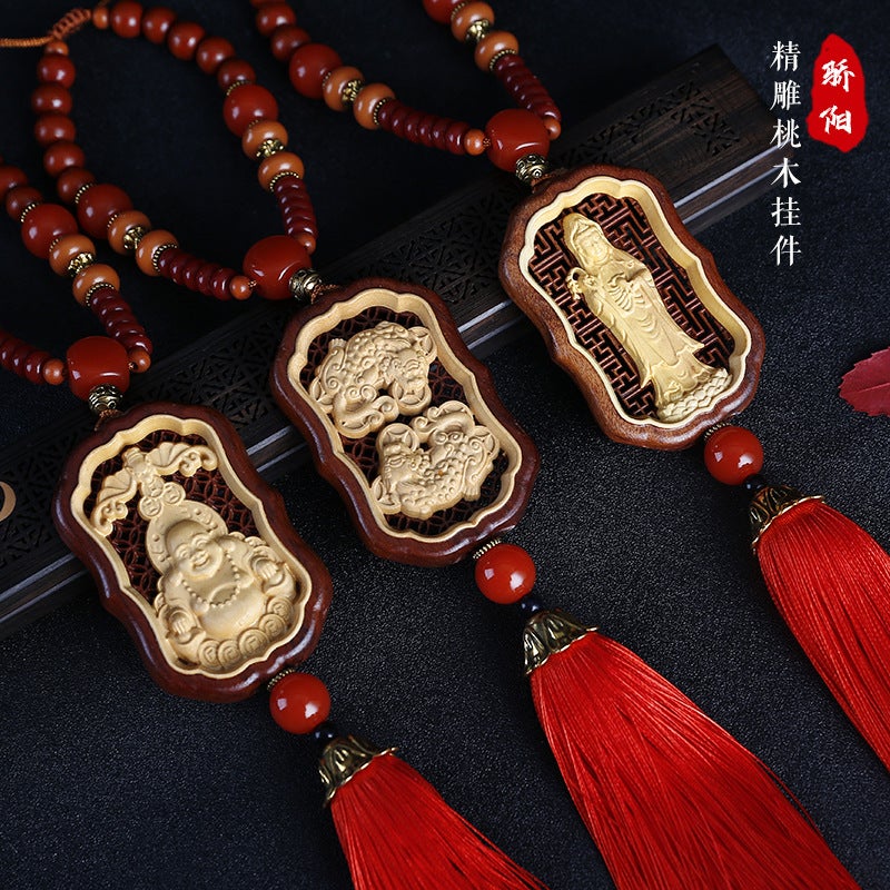 Non-Acid Boxwood Car Pendant Wooden Creative Gift Exquisitely Carved Car Rearview Mirror Pendant Car Pendant - Image 2