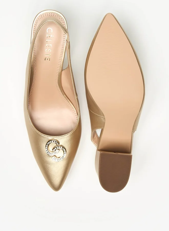 Celeste Women's Solid Slingback Shoes with Block Heels