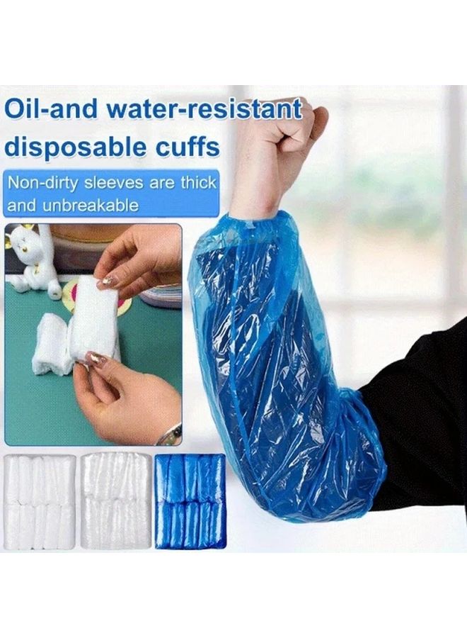 100pcs Blue Disposable Plastic Sleeves Waterproof Elastic Wrist Oil Resistant Kitchen - Image 2
