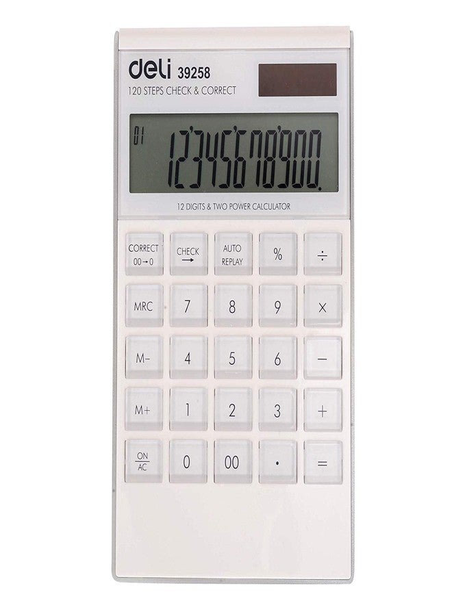 Deli W39258 12 Digit Big Size Financial Calculator with 120 Steps Check and Auto Correct Option | White - Image 1