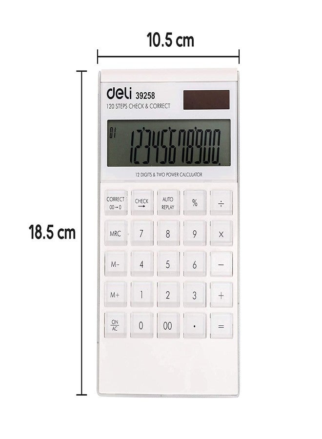 Deli W39258 12 Digit Big Size Financial Calculator with 120 Steps Check and Auto Correct Option | White - Image 5