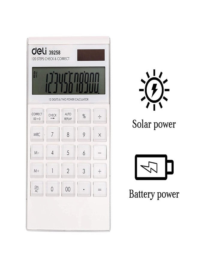 Deli W39258 12 Digit Big Size Financial Calculator with 120 Steps Check and Auto Correct Option | White - Image 4