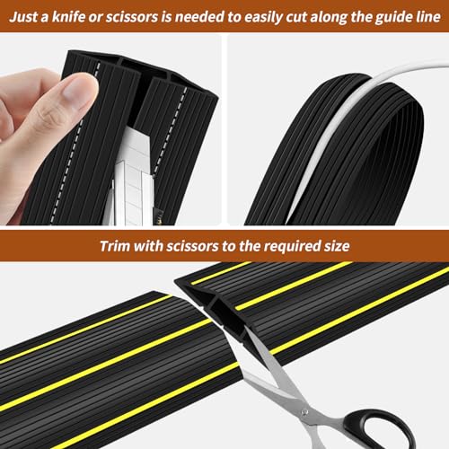 SUZALD Floor Cord Cover, 6 Ft Heavy Duty Cable Cover Protector 3 Channels Extension Wire Covers for Floor Cord Hider Management for Home Office or Outdoor Settings, Easy to Unroll - Image 5
