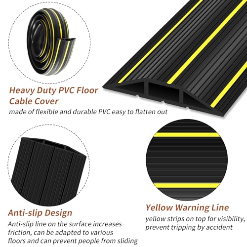 SUZALD Floor Cord Cover, 6 Ft Heavy Duty Cable Cover Protector 3 Channels Extension Wire Covers for Floor Cord Hider Management for Home Office or Outdoor Settings, Easy to Unroll - Image 2