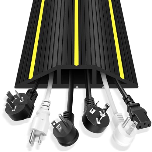 SUZALD Floor Cord Cover, 6 Ft Heavy Duty Cable Cover Protector 3 Channels Extension Wire Covers for Floor Cord Hider Management for Home Office or Outdoor Settings, Easy to Unroll - Image 1