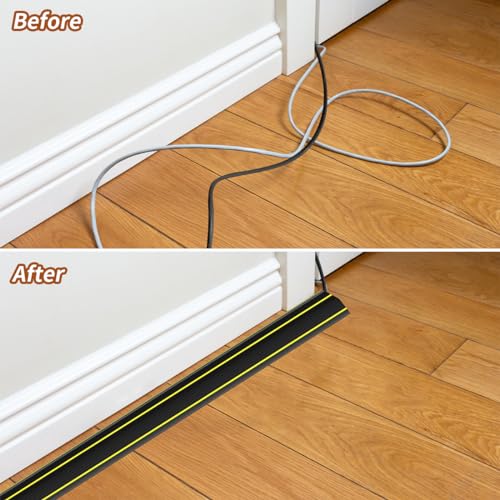 SUZALD Floor Cord Cover, 6 Ft Heavy Duty Cable Cover Protector 3 Channels Extension Wire Covers for Floor Cord Hider Management for Home Office or Outdoor Settings, Easy to Unroll - Image 4
