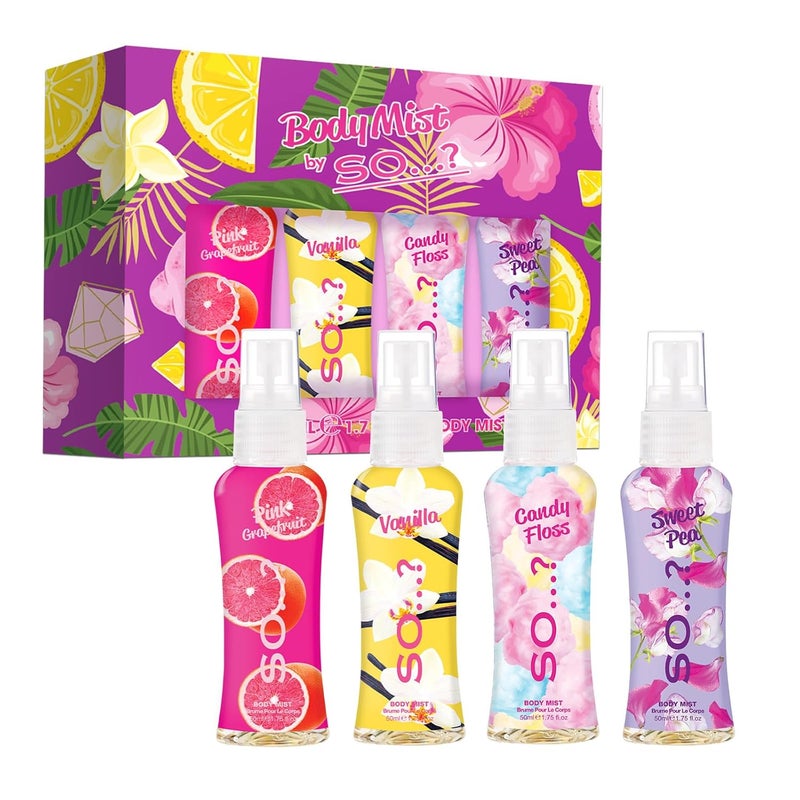 So..? So Body Mist Set  Body Spray for Women  Cruelty Free Vegan Perfumes for Women  650 to 1000 Sprays  Travel Size Gift Set  4 pcs - Image 1