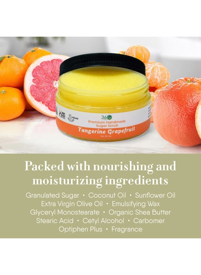 360Feel Sugar Body Scrub - Tangerine Grapefruit - Great as a Face Scrub & Exfoliating Body Scrub for Acne Scars, Stretch Marks, Foot Scrub, Great Gifts For Women - 8 Fl Oz, Cream - Image 4