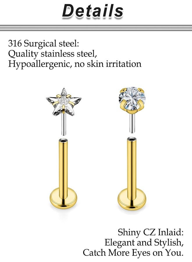 Ocptiy 20G 18G 16G Push in Theadless Nose Rings Studs Hypoallergenic Lip Labret Jewelry Flat Back Nose Stud Stainless Steel Cartilage Helix Tragus Earrings for Women Men 6mm 7mm 8mm Bars Diamond 3mm - Image 3