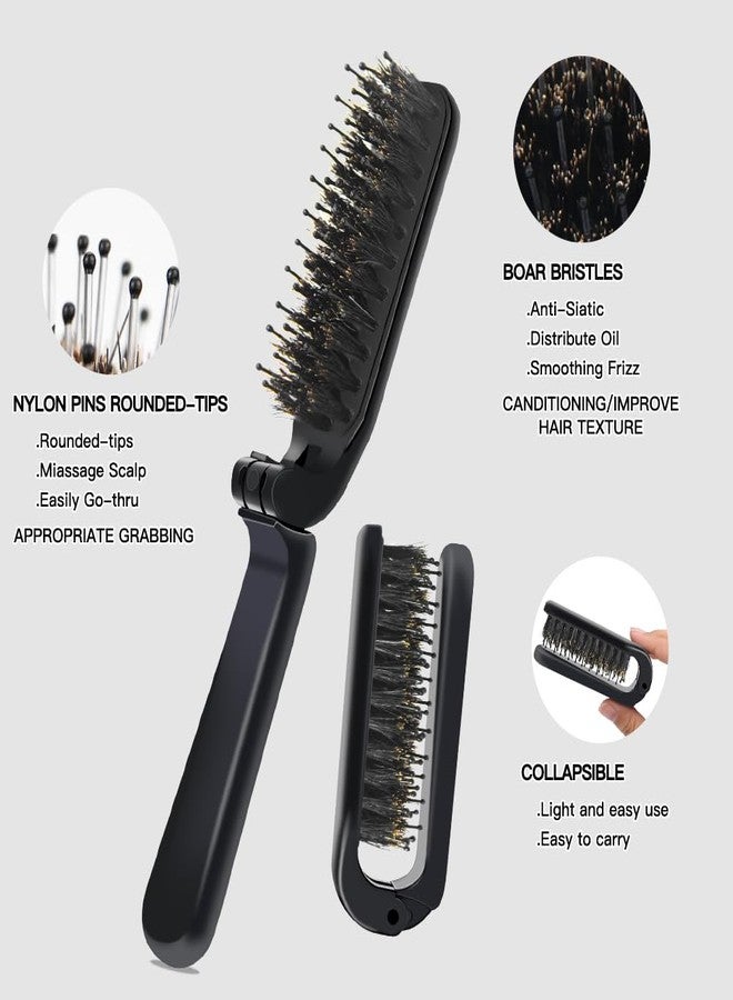 Aozzy 6Pcs Travel Boar Bristle Folding Hair Brush with Retractable Band for Thin/Thick Hair, Mini Brush for Women's Hairstyles, Men's Hair & Beard - Great for Purse/Pocket - Image 2