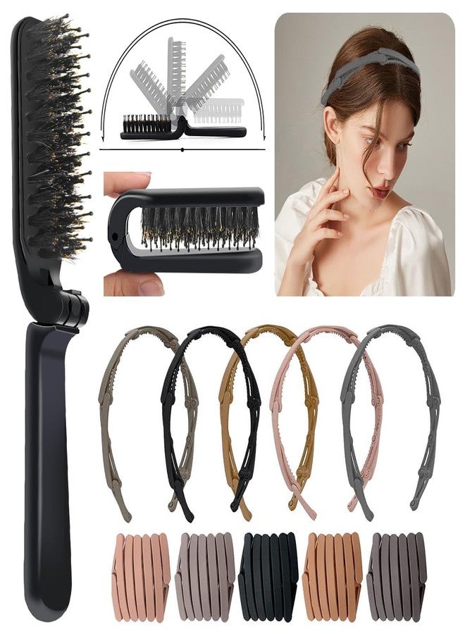 Aozzy 6Pcs Travel Boar Bristle Folding Hair Brush with Retractable Band for Thin/Thick Hair, Mini Brush for Women's Hairstyles, Men's Hair & Beard - Great for Purse/Pocket - Image 1
