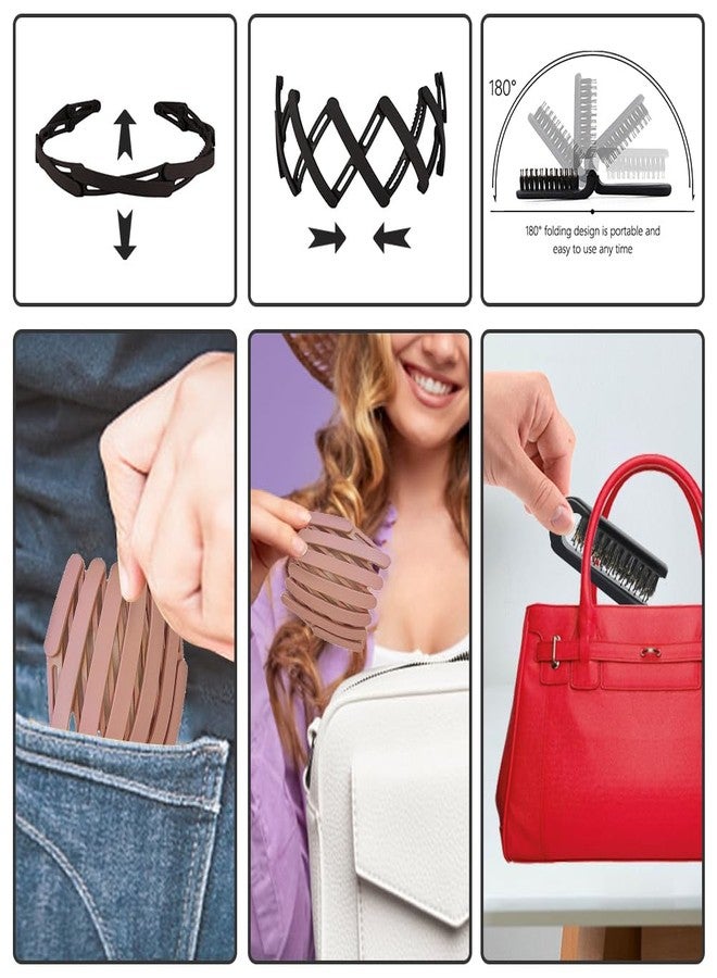 Aozzy 6Pcs Travel Boar Bristle Folding Hair Brush with Retractable Band for Thin/Thick Hair, Mini Brush for Women's Hairstyles, Men's Hair & Beard - Great for Purse/Pocket - Image 5