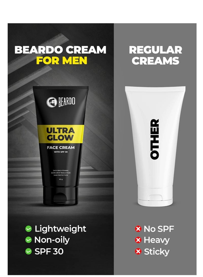 بيردو كريم Beardo Ultraglow All in One للوجه للرجال بعامل حماية من الشمس 30، 60 جرام | جل الصبار مع فيتامين E والنياسيناميد لتفتيح البشرة وتقليل البقع الداكنة - Image 5