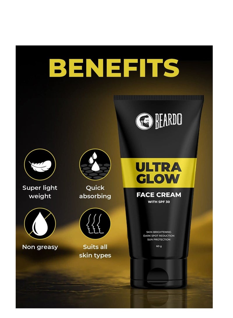 بيردو كريم Beardo Ultraglow All in One للوجه للرجال بعامل حماية من الشمس 30، 60 جرام | جل الصبار مع فيتامين E والنياسيناميد لتفتيح البشرة وتقليل البقع الداكنة - Image 4