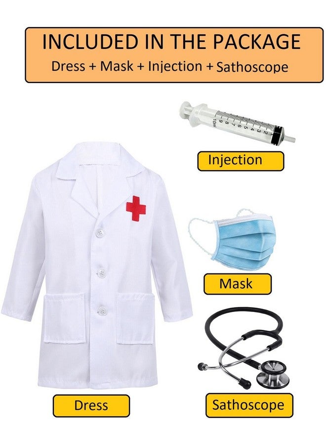 Cotton_Blend Fancy Dress Kids Doctor Outfit With Stethoscope (Lab Coat, Syringes  Mask), White - Image 3
