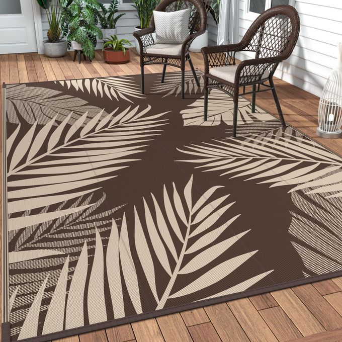 GENIMO Outdoor Rug 8 x 10 Waterproof for Patios Clearance Reversible Outdoor Plastic Straw Camping Rug Carpet Large Area Rugs Mats for RV Camper Deck Balcony Porch Beach Picnic CoffeeBeige