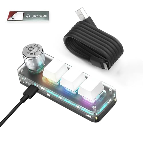 LUKCOZMO Macro Pad Macropad Macro Programmable Keypad Customized 3-Key Mini Mechanical Gaming Keyboard, One Handed Keyboard RGB LED Backlit OSU Multifunctional Macropad wtih Knob Type C 1m Cable - Image 1