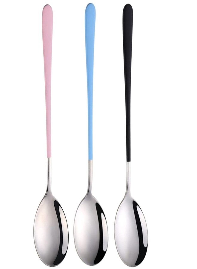 Dhyankeshwer 8 Inch Stainless Steel, Round Head Soup Spoons, Modern Thick Long Handle SUS304 Korean Spoon, Dinner Metal Spoons for Soup, Grain,Dessert,Milk,Tea,Coffee, (3, Silver) - Image 1