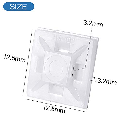 XHF 200 PCS 1/2" White Self Adhesive Cable Zip Tie Mounts Wire Cable Clips Holders Management Anchors Organizer Holders Squares(HS-100) - Image 3